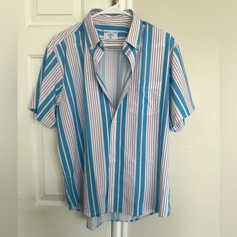 &Collar Men’s Range Shirt Button Down Performance Light Blue & Mauve Stripes